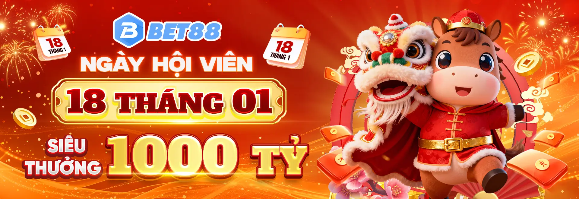 Bet88 ngày hội thành viên 18/1 thưởng 1000 tỷ đồng